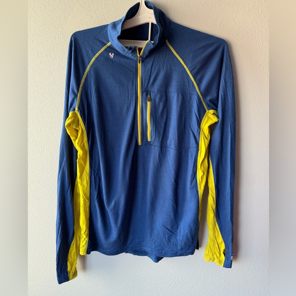 Stoic blue yellow 100% merino wool quarter zip long sleeve base layer Men’s L
